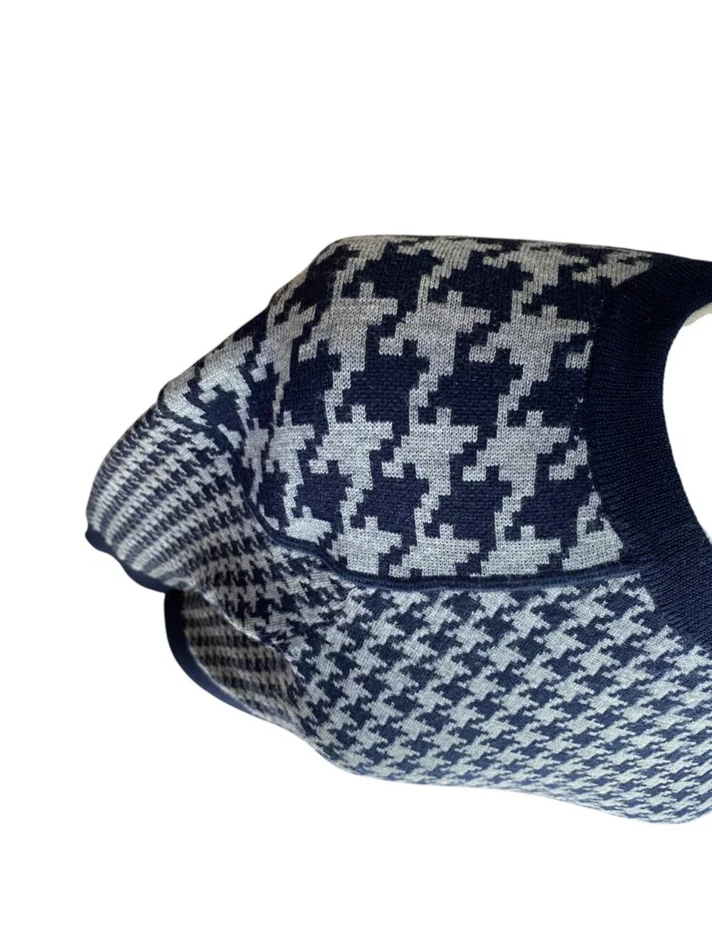 J Crew Houndstooth 100% Merino Wool Sweater Navy Gray Academia Old Money Prep-S